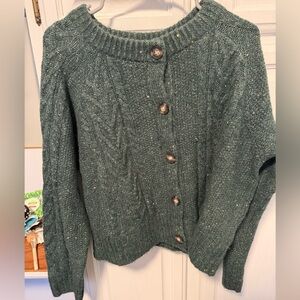 Green Cable Knit Cardigan